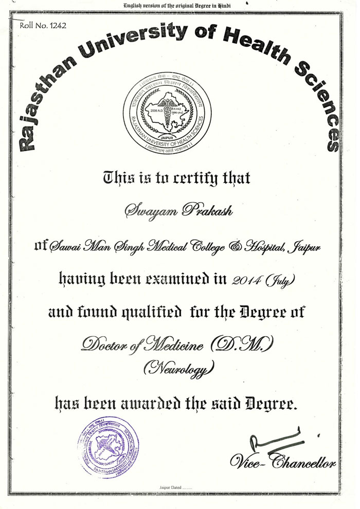 Certificate of Dr. Swayam Prakash